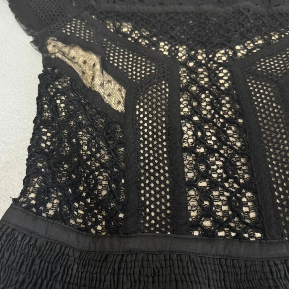 Free People Dress Size 2 Fit Flare Crochet Lace Mixed Media Party Edgy Black - Picture 5 of 13